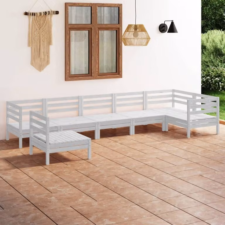 Maison Exclusive - Set Divani da Giardino 7 pz in Legno Massello di Pino Bianco