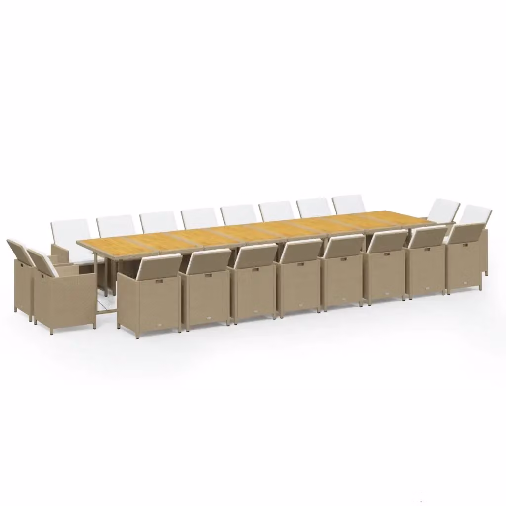 Set da pranzo da giardino vidaXL in legno di acacia e polyrattan con 21 pezzi e cuscini beige e bianchi – 2