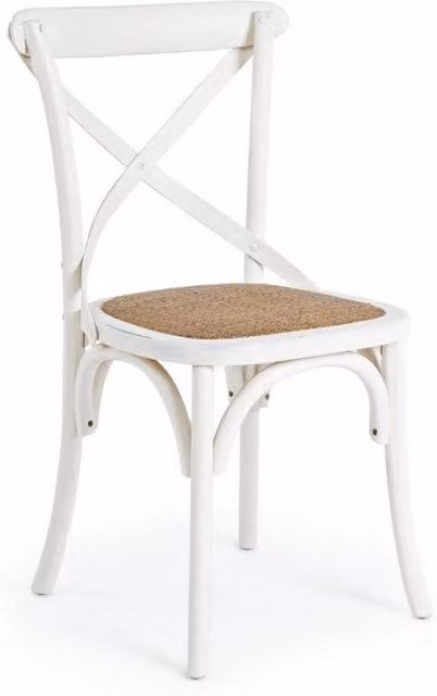 Sedia Cross GIORDANOSHOP in legno e rattan bianca per cucina e stile country