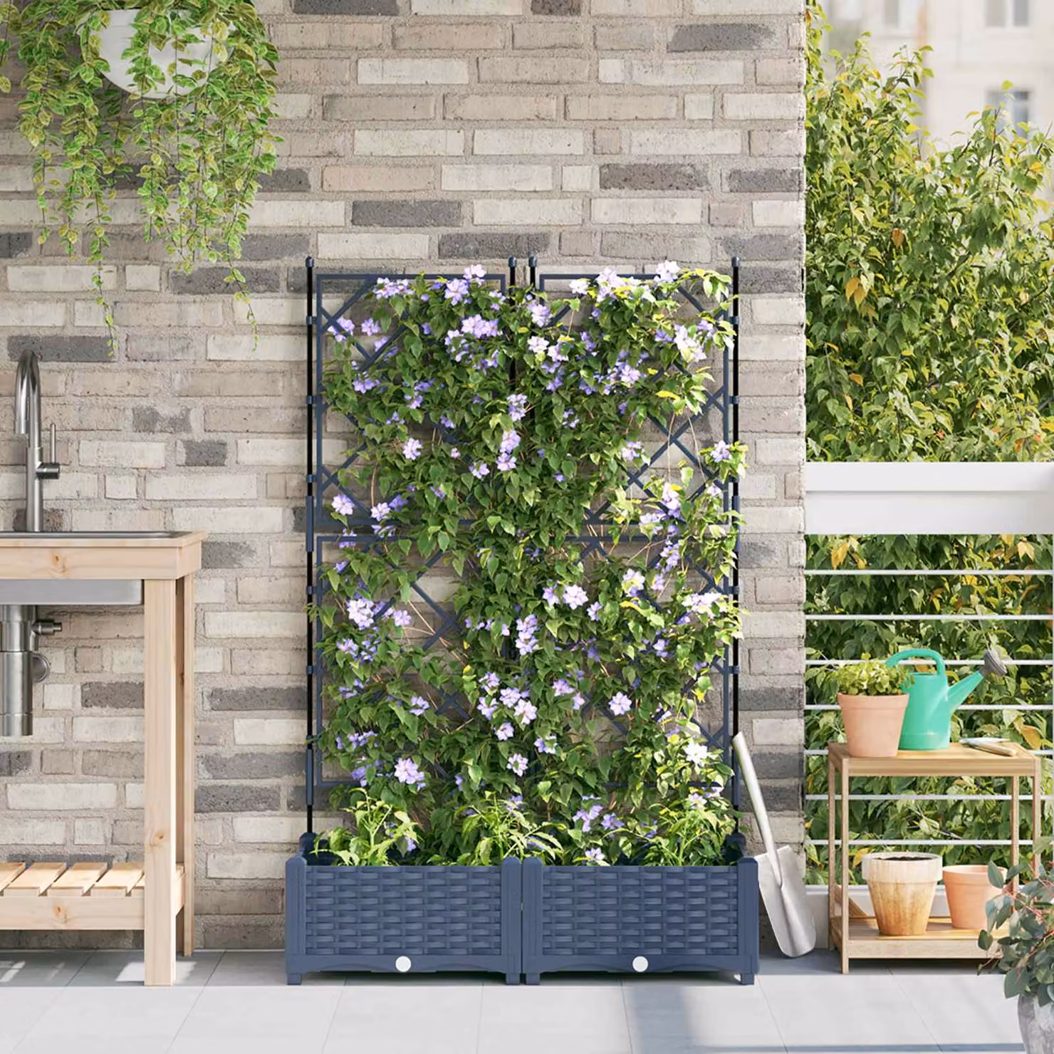 Set di 2 vasi da giardino vidaXL in plastica grigi, L/P/H: 80 x 40 x 125,5 cm