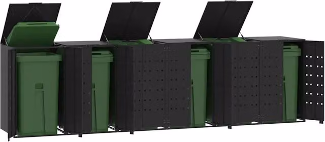 Copribidone con Ruote Videx per 6 Bidoni in Acciaio Nero L: 414 cm, P: 79 cm, H: 117 cm