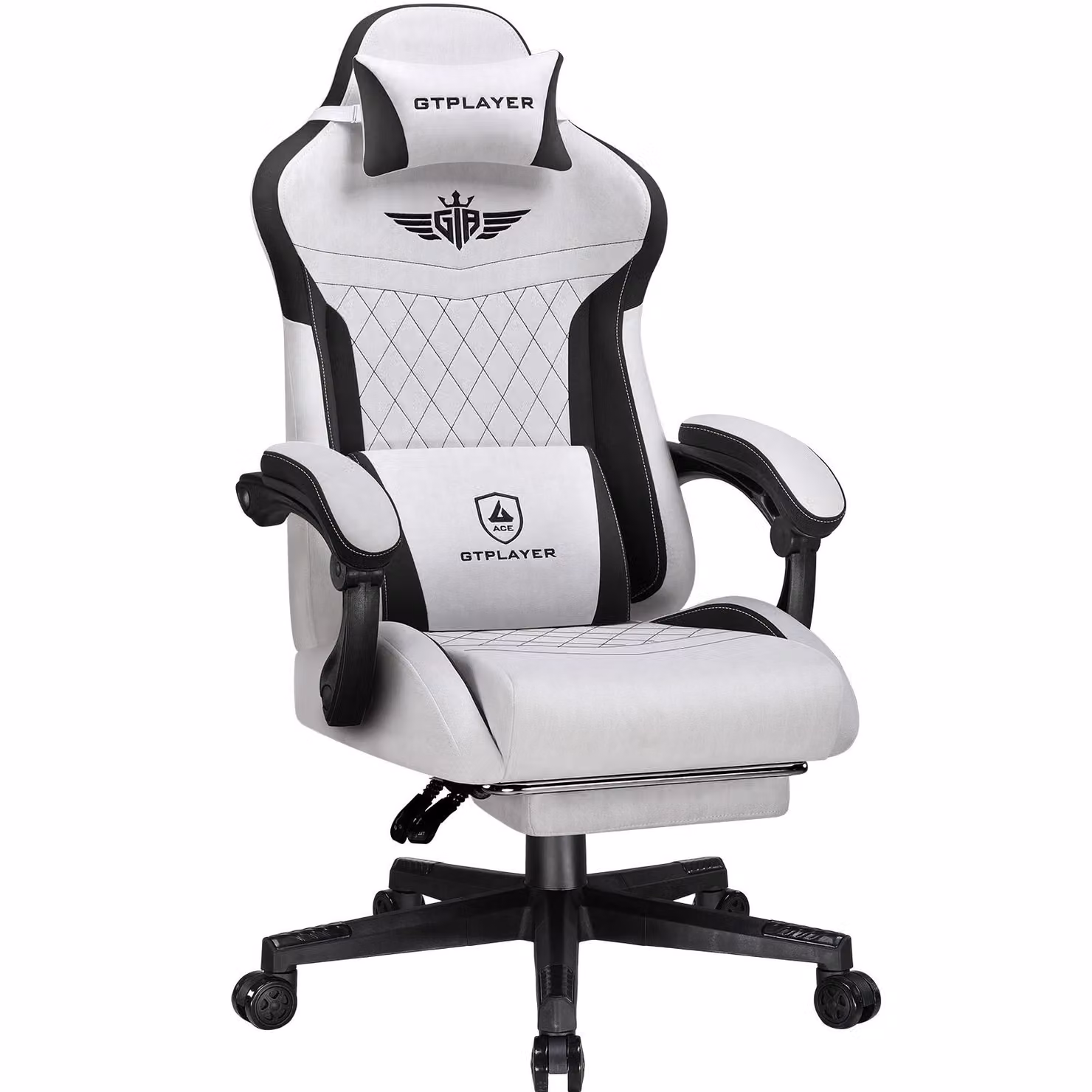 Sedia da gioco GTPLAYER, sedia da gioco ergonomica in tessuto con supporto lombare, sedia per PC con schienale allargato, portata 150 kg, grigio