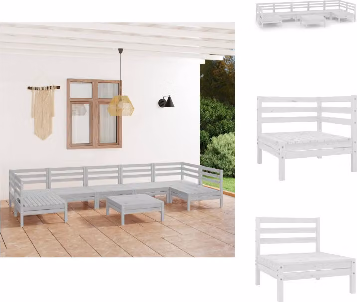 vidaXL Set di 8 pezzi da giardino in pino massiccio bianco - Set di mobili da giardino