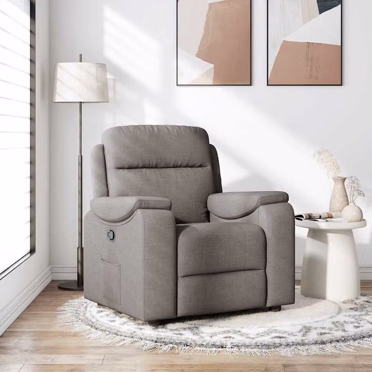 Poltrona Reclinabile Relax vidaXL in Tessuto con Braccioli, Colore Beige/Grigio