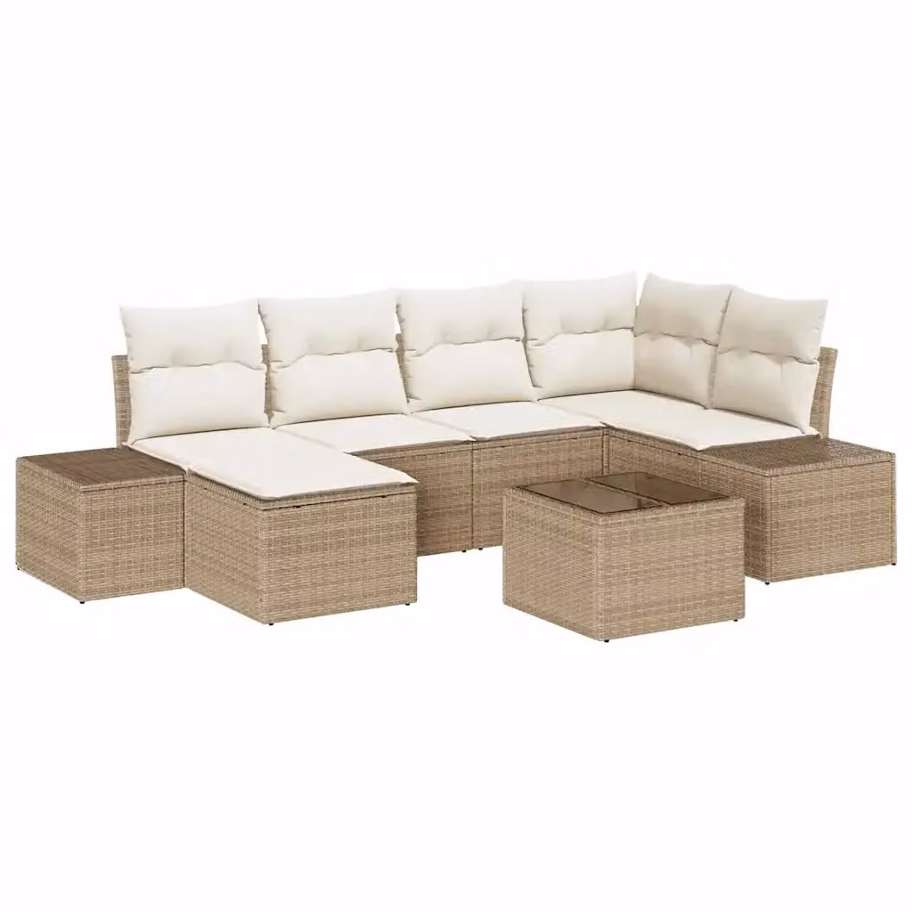 Set Divano da Giardino a L vidaXL 6 pz Beige e Bianco con Cuscini e Struttura in Metallo – 2
