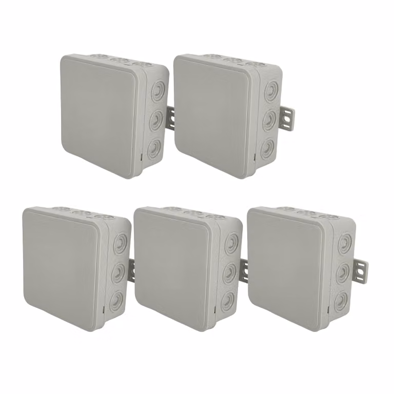 5x Scatola di derivazione flessibile per montaggio a superficie 100x100x41mm IP54 12 entrate cavi a scatto con aperture a bussola grigio V7 EDO777919 EDO Technic