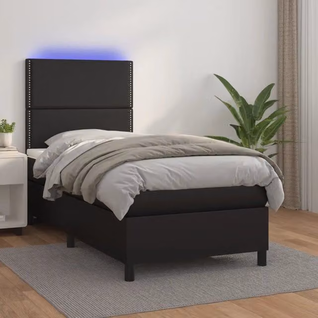 Letto a Molle con Materasso vidaXL in Similpelle Nero con Illuminazione LED e Porte USB L/P: 90 x 200 cm – 1