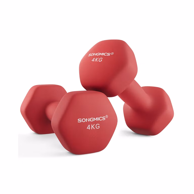 Set di 2 Manubri 2x5 kg con Superficie in Vinile Grigio, Rosso Rubino / 2x4 kg