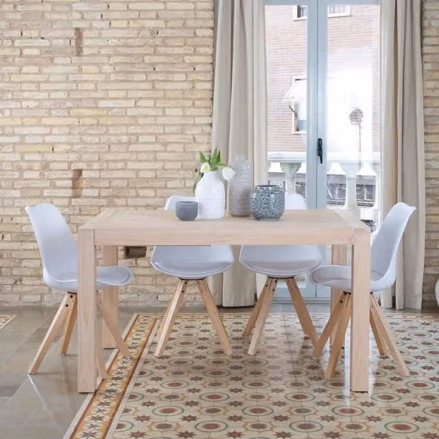 Tavolo da pranzo rettangolare allungabile Banak in legno marrone e beige con design scandinavo