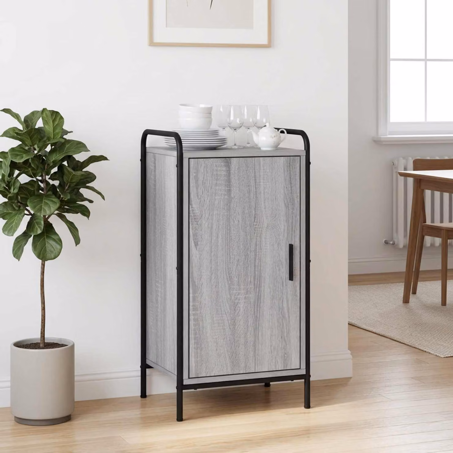 Credenza moderna vidaXL in legno ingegnerizzato e metallo, colore grigio, L: 97 cm, P: 33 cm, H: 81 cm