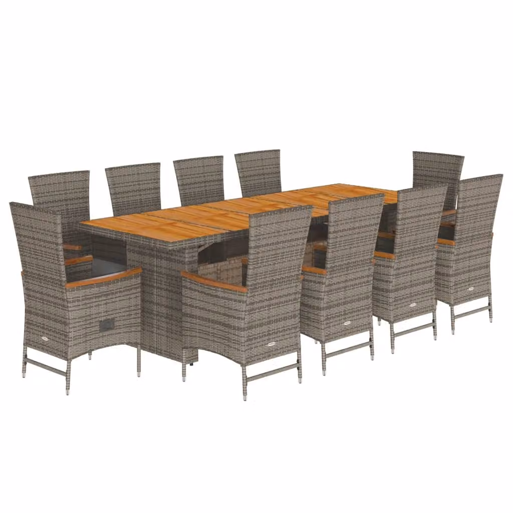 Set da Pranzo da Giardino 11pz con Cuscini in Polyrattan Grigio