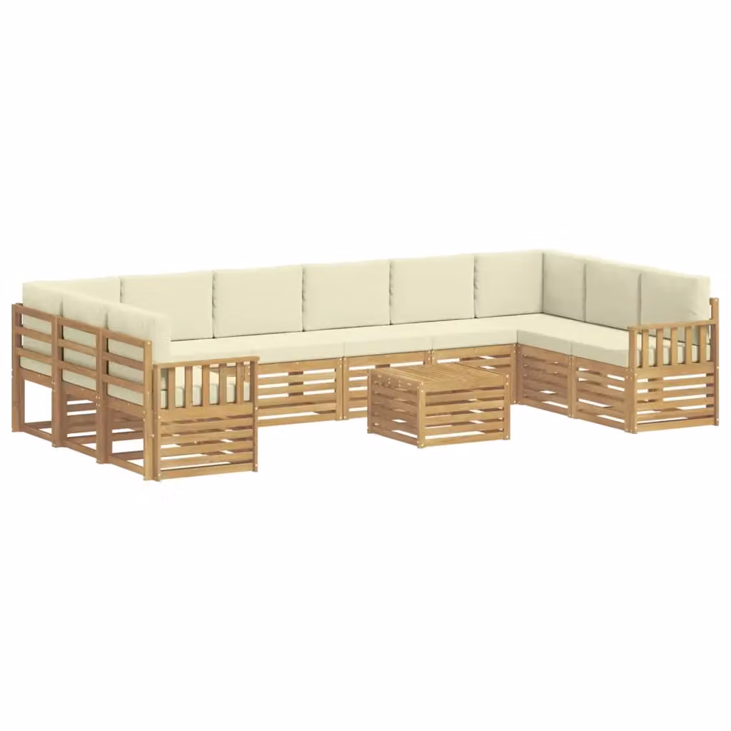 Set di divani da esterno moderno vidaXL in legno di acacia con tavolo da caffè e cuscini, Bianco e Beige – 2