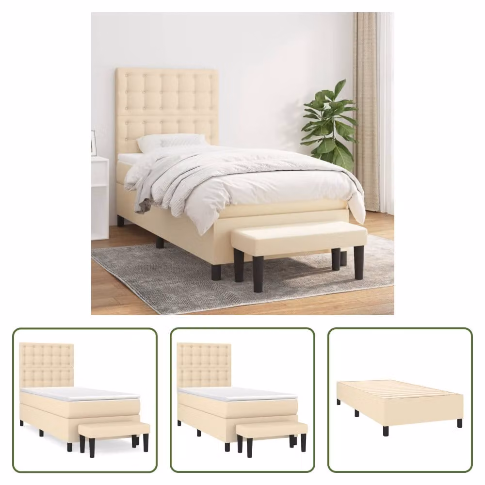The Living Store Letto a molle con materasso crema 90x190 cm in tessuto