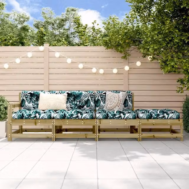 Set Salotto da Giardino vidaXL in Legno di Pino con Cuscini Floreali Verdi, 4 Pezzi
