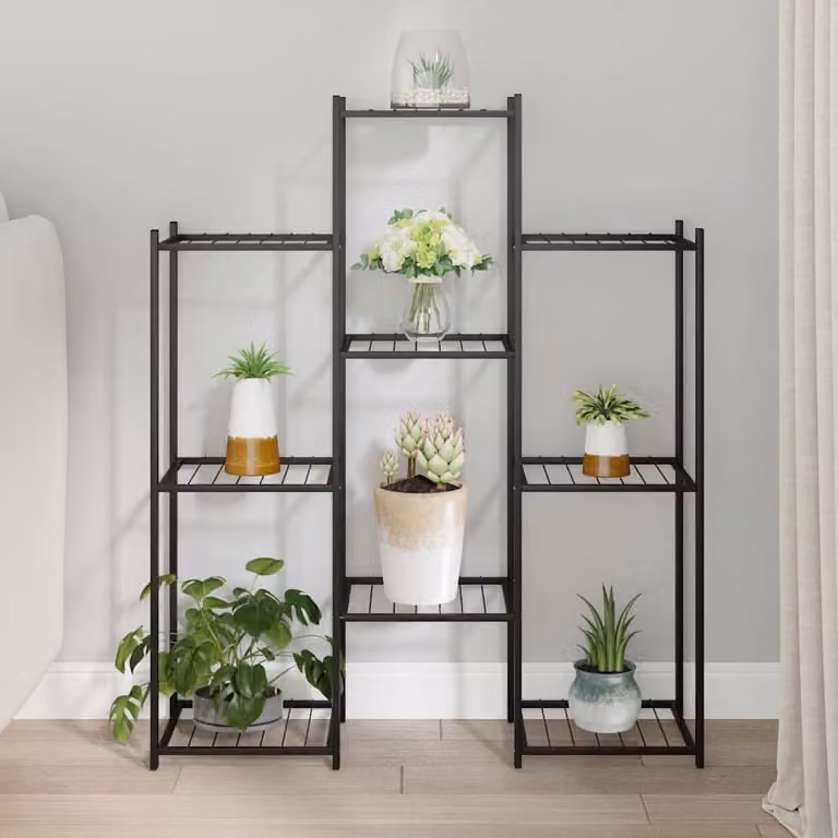 Portafiori moderno vidaXL in metallo nero opaco L: 83 cm, P: 25 cm, H: 100 cm