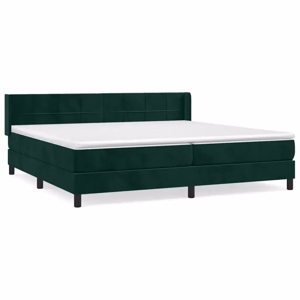 vidaXL Giroletto a Molle con Materasso Ibrido in Velluto Verde Scuro e Bianco L/P/H: 200 x 200 x 88 cm – 2