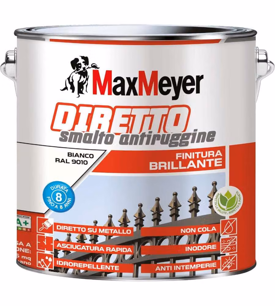 MaxMeyer Smalto Antiruggine Brillante Bianco R9010 2L per Interni Esterni