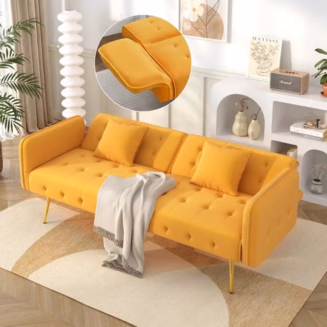 Divano letto due posti - Zephmum- Schienale regolabile, braccioli multifunzionali, rivestimento in velluto
