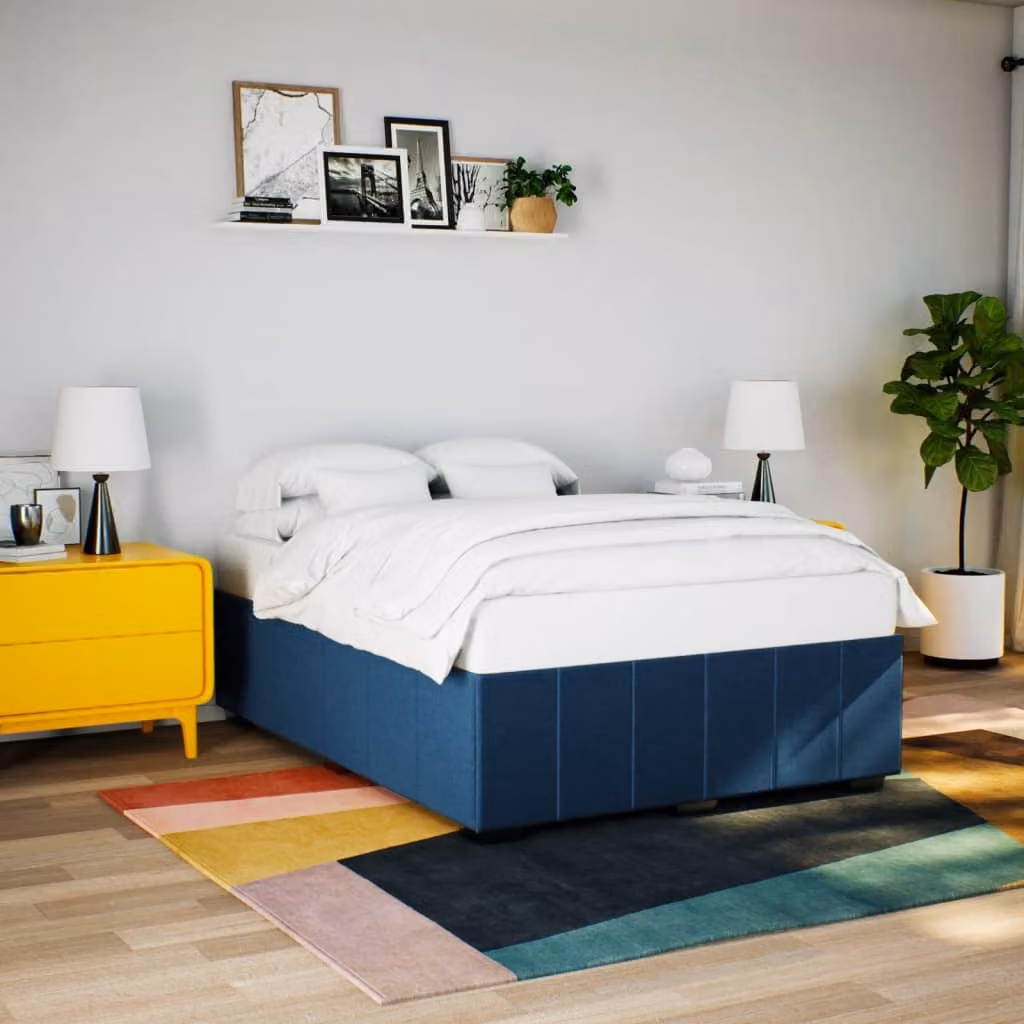vidaXL Giroletto senza Materasso Blu in Tessuto e Legno di Pino L/P: 140 x 200 cm – 1