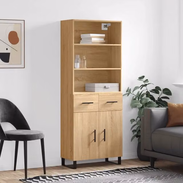 Credenza-Buffet-Armadio da cucina Rovere Sonoma 69,5x34x180 cm in Legno Multistrato 334147