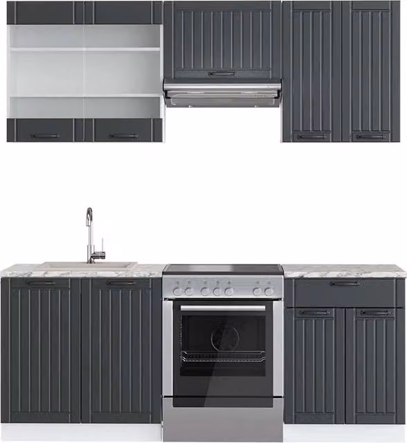 Cucina componibile Fame-Line Vicco stile rustico, colore antracite e bianco, L: 200 cm – 1