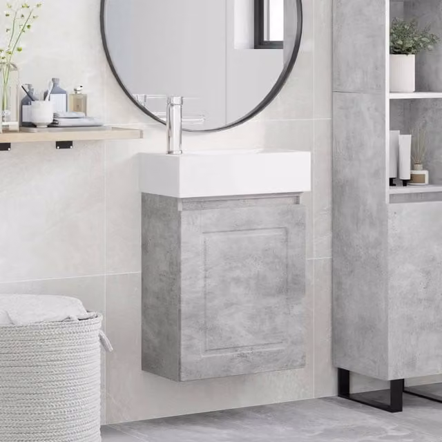 Mobile bagno moderno vidaXL con rubinetto, Grigio e Bianco, L/P/H: 45,5 x 22,5 x 84 cm – 1