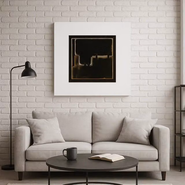Quadro astratto con olio su tela Tuck di Duzzle, design moderno multicolore e nero, L 80 cm x P 80 cm – 1