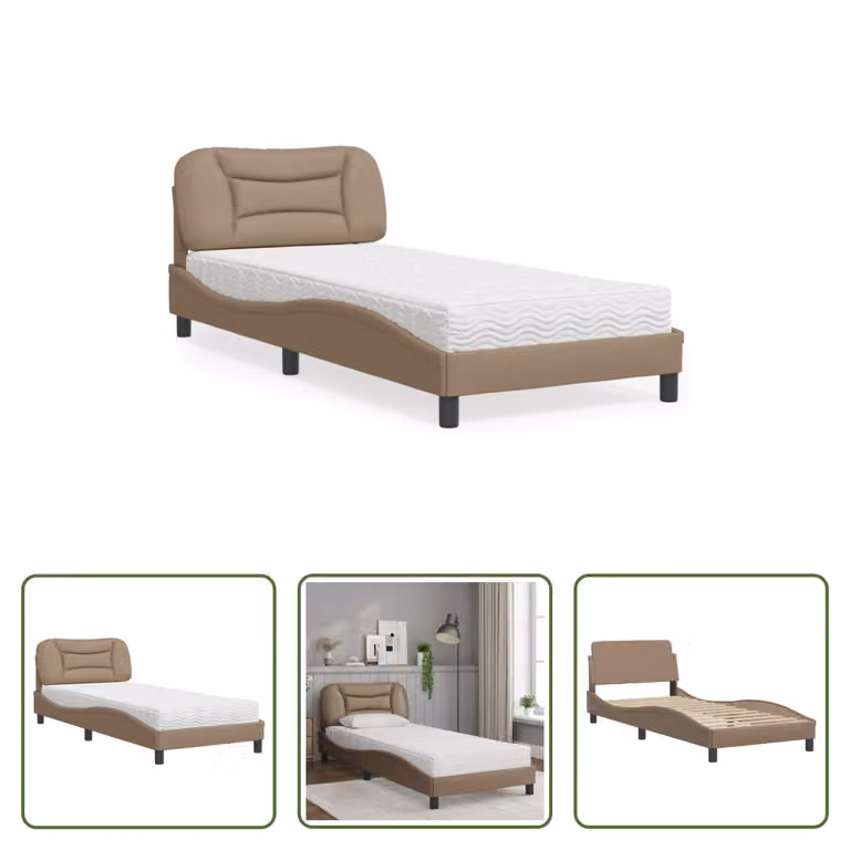 The Living Store Letto con materasso cappuccino-marrone 90x190 cm in ecopelle