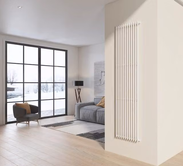Radiatore design PISA Taco in acciaio bianco con tubi tondi, H: 200 cm, L: 50 cm