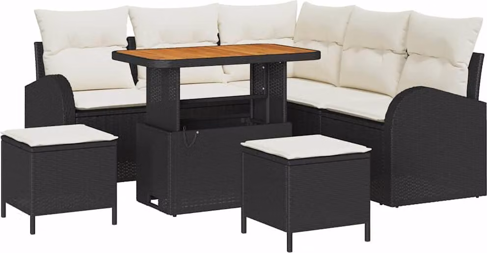Set Divano da Giardino con cuscino 8 pcs Nero polyrattan