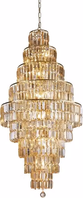 Lampada a sospensione Classico Impero SEARCHLIGHT in acciaio, ottone e cristallo trasparente con 13 luci E14