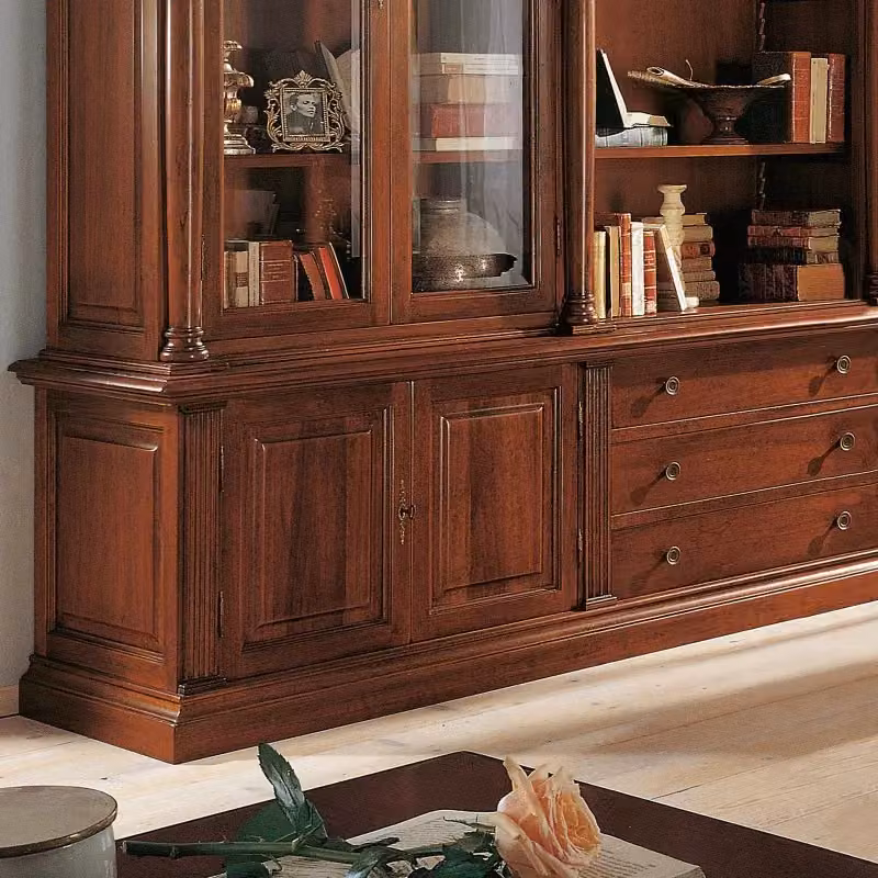 Libreria studio classica Bassano in legno con ante in vetro Mobili 2G L: 306 cm, P: 56 cm, H: 240 cm, colore marrone – 3