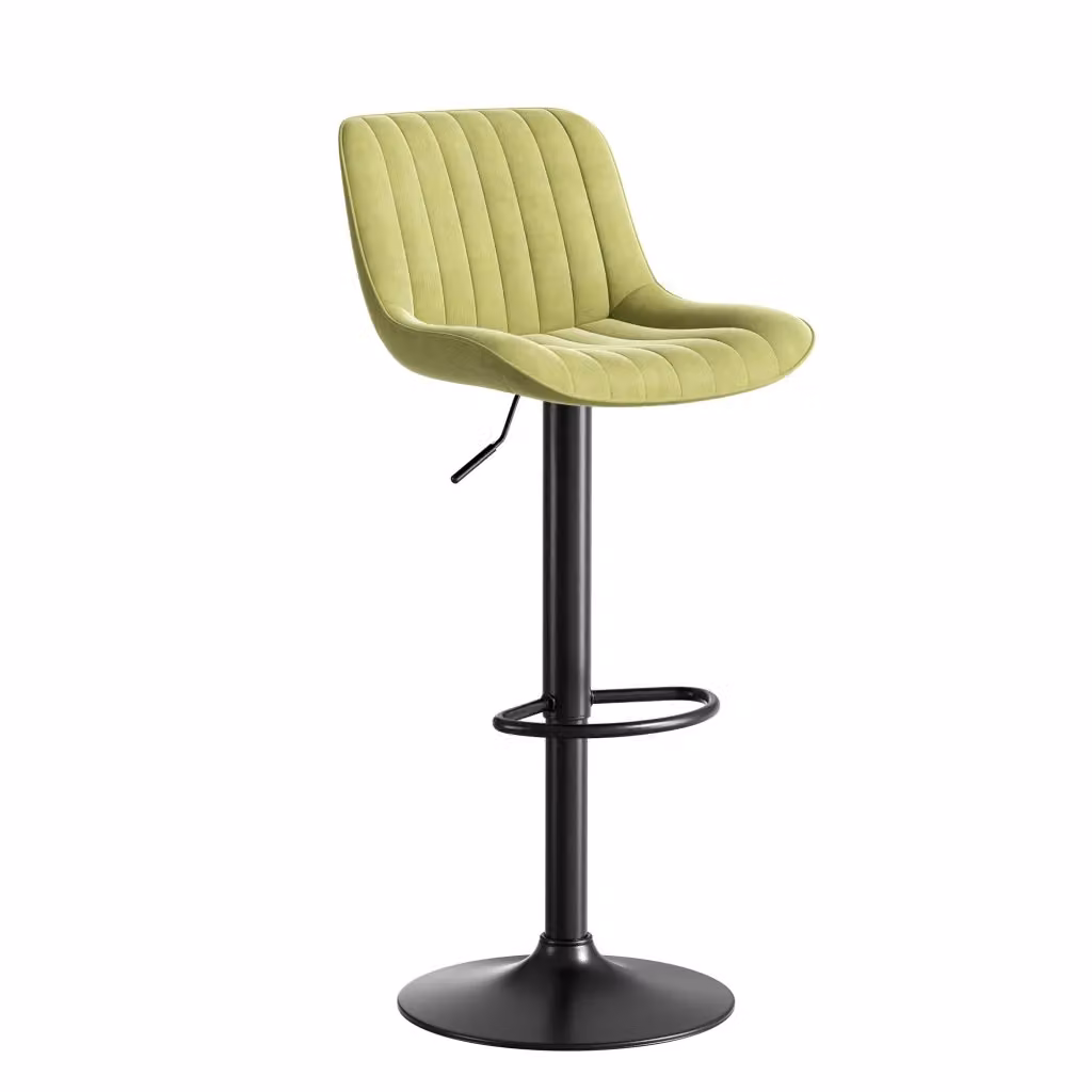 Sgabello da bar Mivray girevole a 360 gradi in velluto verde con struttura in metallo e legno e design moderno – 2