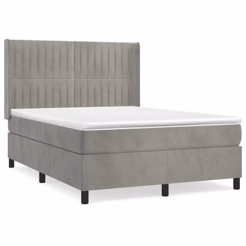 Letto Ibrido vidaXL con Giroletto a Molle e Materasso in Velluto Grigio Chiaro e Bianco, Struttura in Legno di Larice e Metallo, L/P/H: 193 x 147 x 128 cm – 2