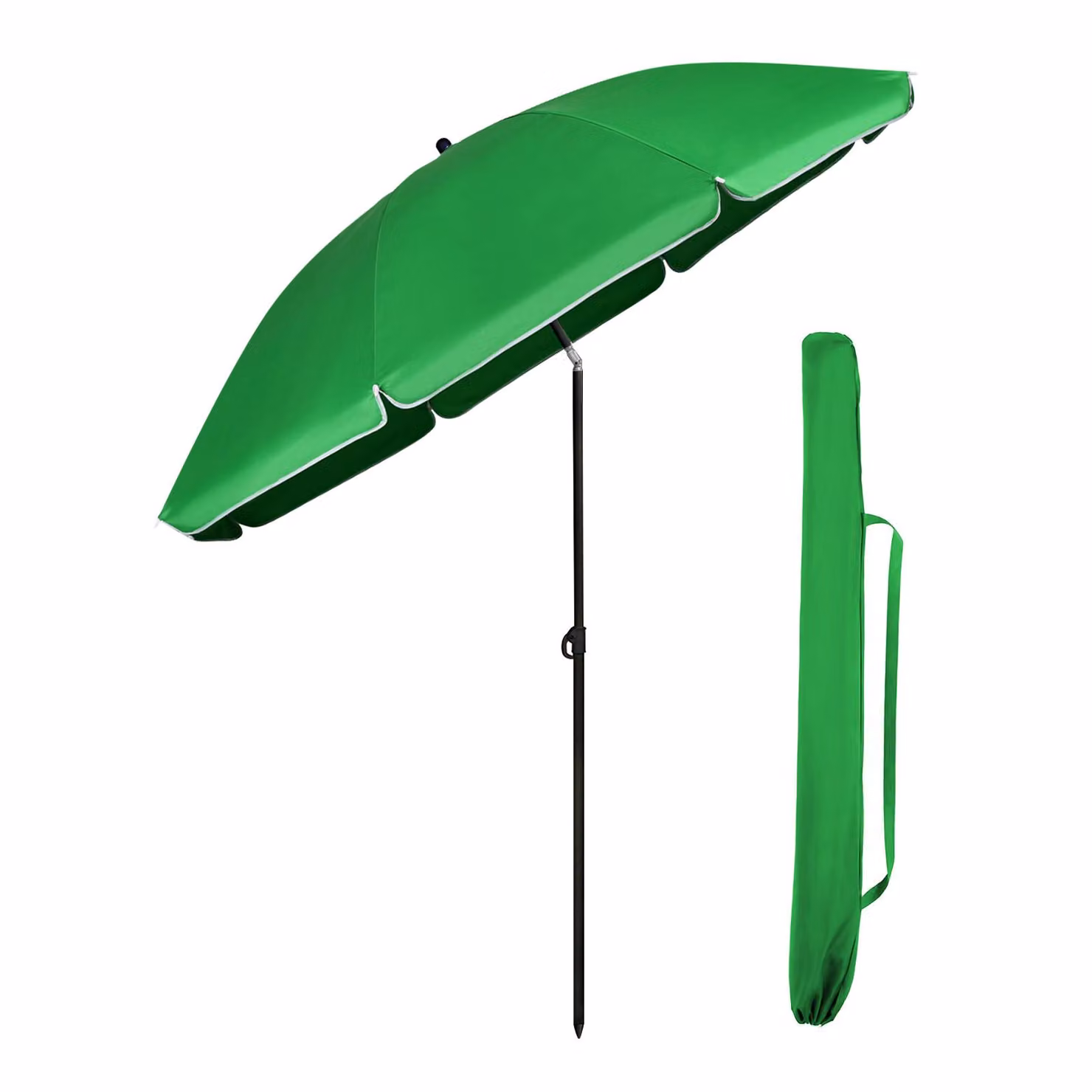 Ombrellone Sekey rotondo Ø 180 cm per terrazze, giardini e spiaggia, con manovella e custodia; inclinazione e altezza regolabili, verde