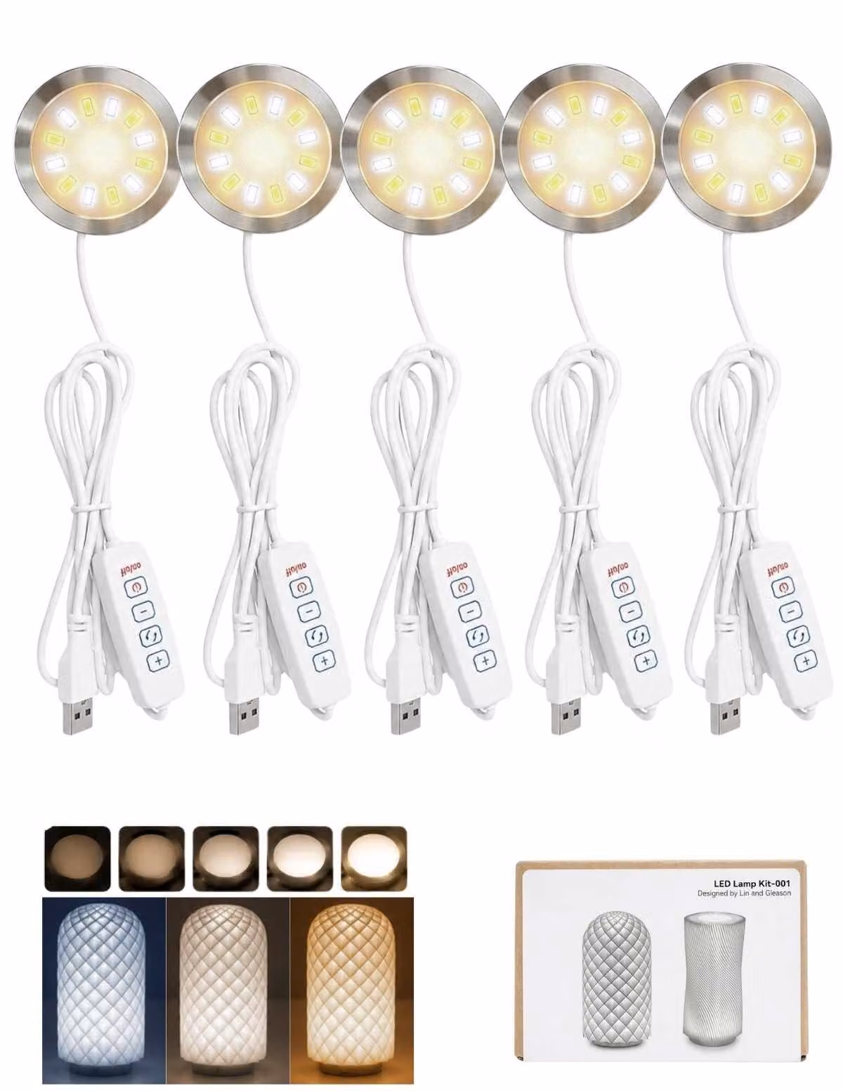 Kit di luci LED a 5 elementi, modello 001, per stampante 3D, con temperature di colore regolabili e dimmerabili