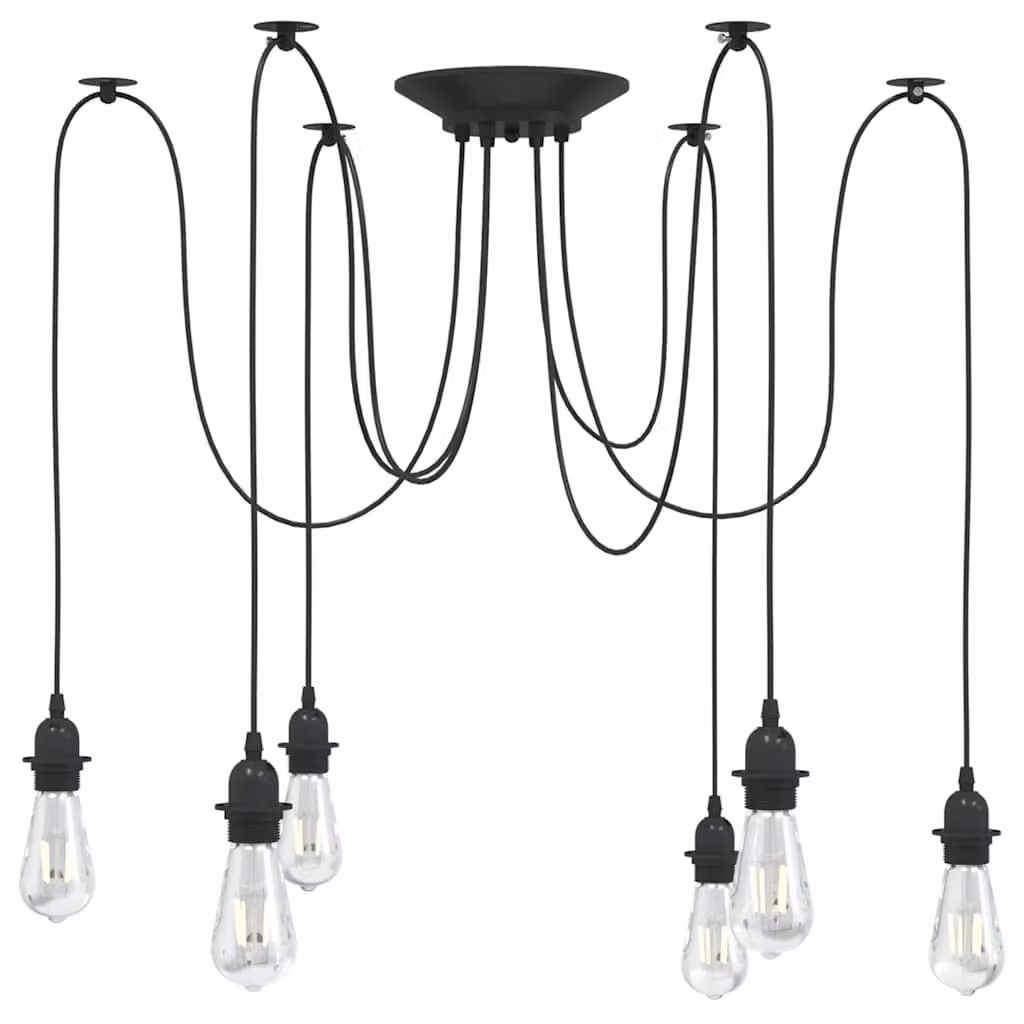 Lampada a sospensione industriale vidaXL in metallo nero con 6 portalampada E27 e altezza regolabile
