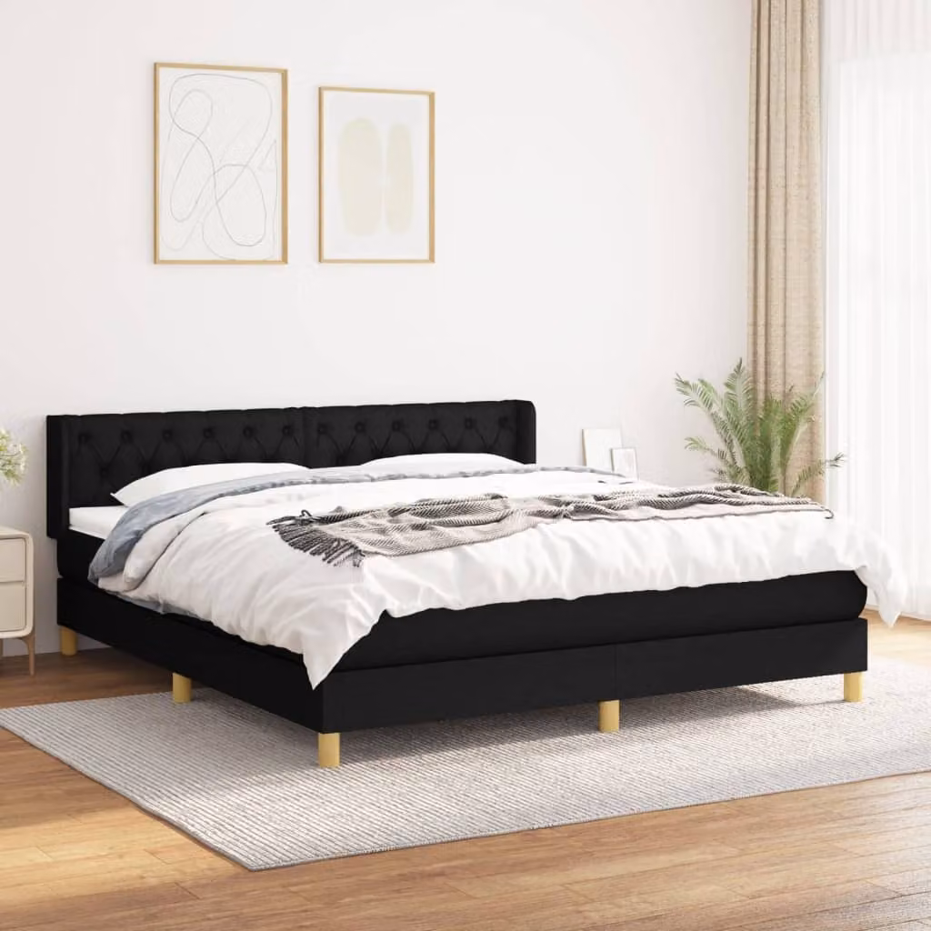 vidaXL Letto a molle con materasso nero 160x200 cm in tessuto - Letto a molle - Boxspringbetten - Bett - Schlafzimmermöbel
