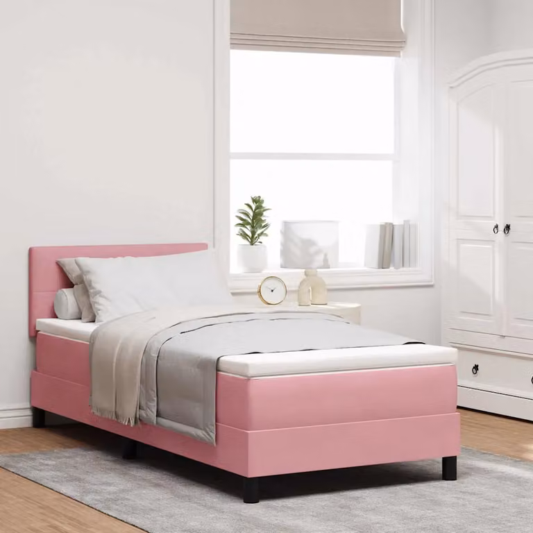Letto a molle con testiera vidaXL in velluto rosa, L/P/H: 90 x 190 x 93 cm