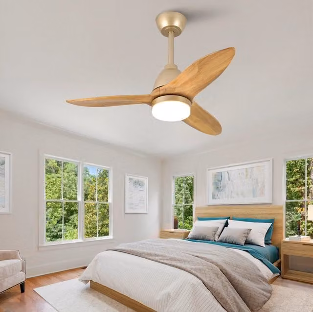 Ventilatore a soffitto 36" con LED, 3 lame in legno massello, Golden Oak