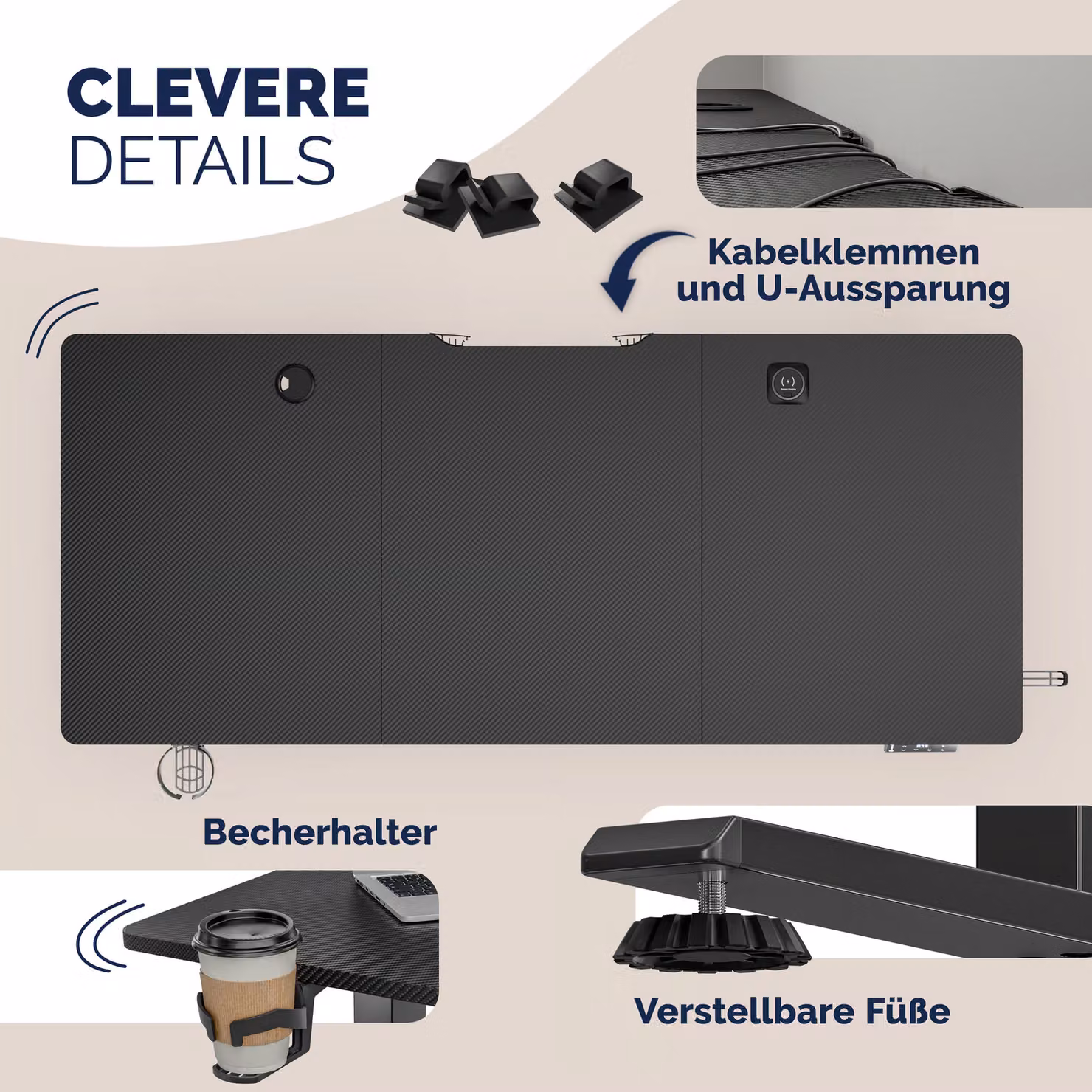 Scrivania regolabile in altezza Casaria nera con finitura opaca L: 120 cm, P: 60 cm, H: 72-117 cm – 4