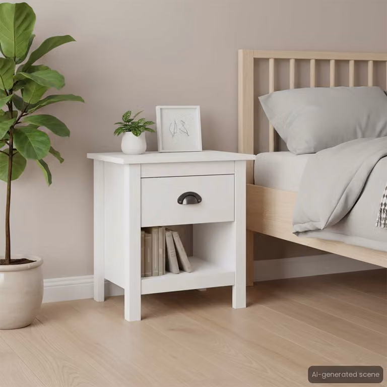 Set di 2 comodini Hill vidaXL in legno massello di pino bianco laccato L: 46 cm, P: 35 cm, H: 49,5 cm