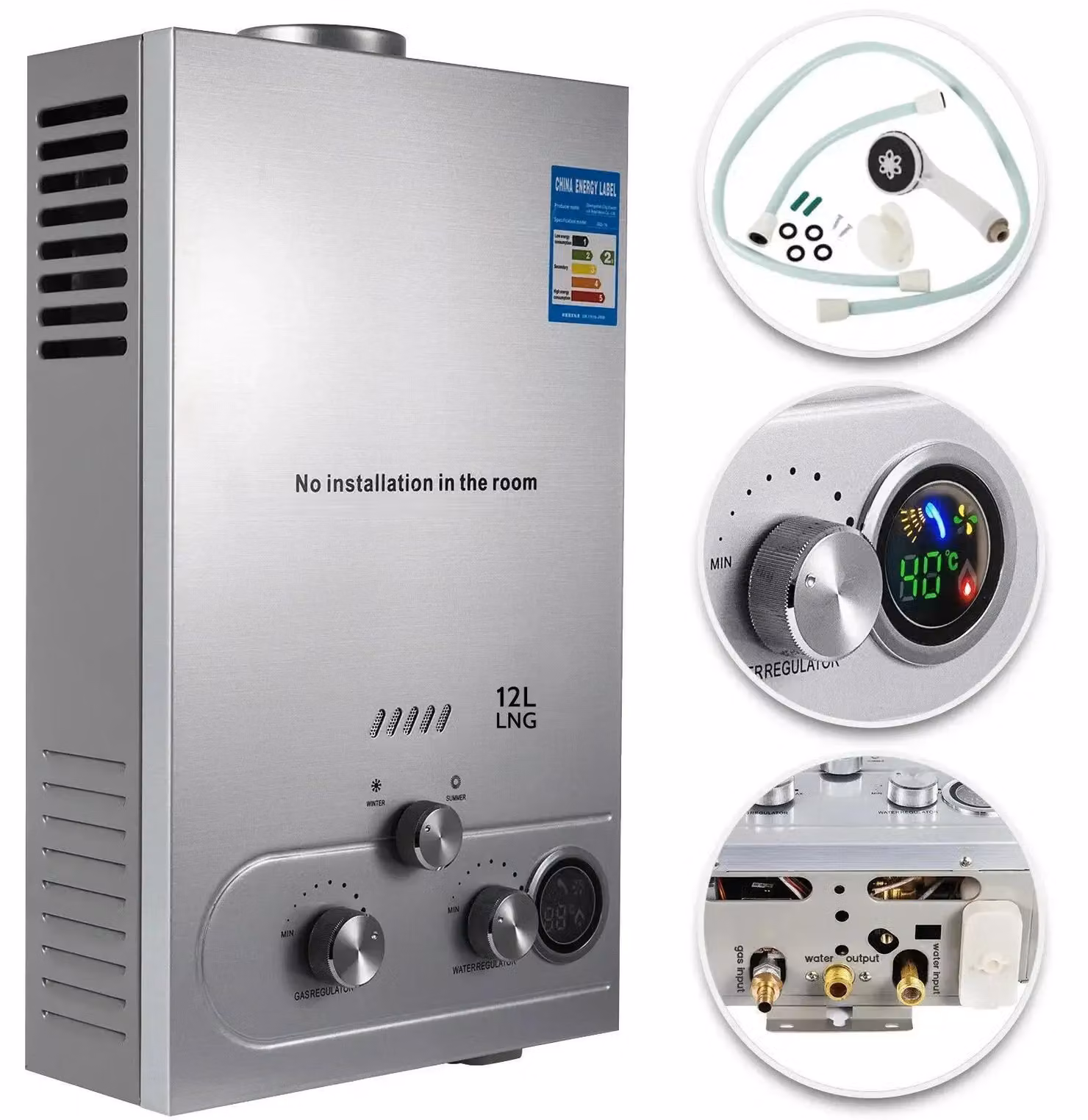 Scaldacqua istantaneo, compatibile con GPL, modello a parete, 12 l, 24 kW