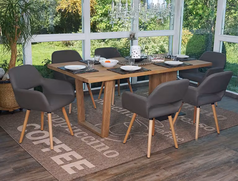 set di 6 sedie per sala da pranzo HWC-A50 II, sedia da cucina, design retrò anni '50 ~ Pelle finta, grigio, gambe leggere