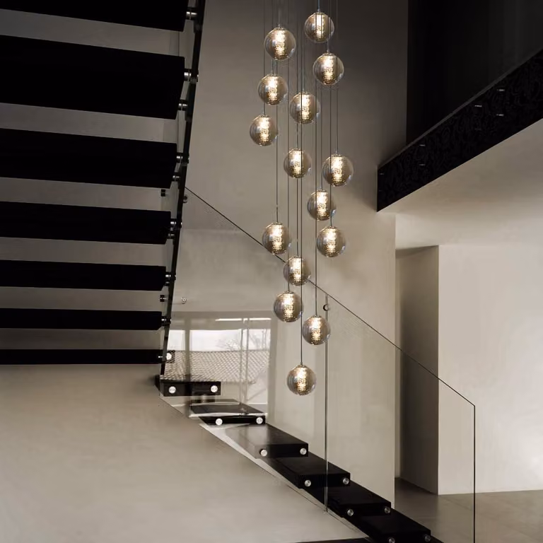 Lampada a sospensione ZMH Villa, 15 luci, vetro ambrato, altezza regolabile. Lampada a sospensione ideale per soggiorno, sala da pranzo, camera da letto, cucina e corridoio