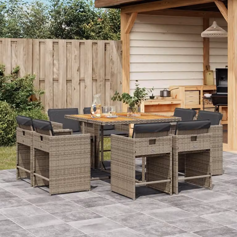 Maison Exclusive - Set da Pranzo da Giardino 9 pz con Cuscini in Polyrattan Grigio