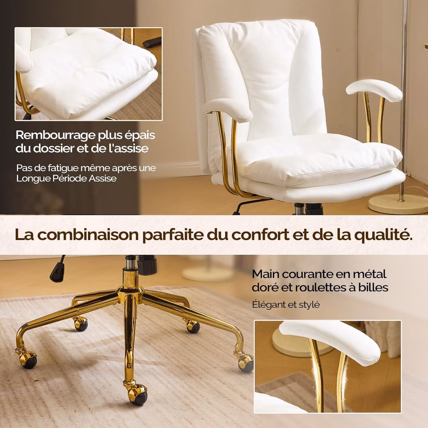 Sedia da ufficio ergonomica con altezza regolabile - comoda sedia girevole con braccioli - nera/bianca
