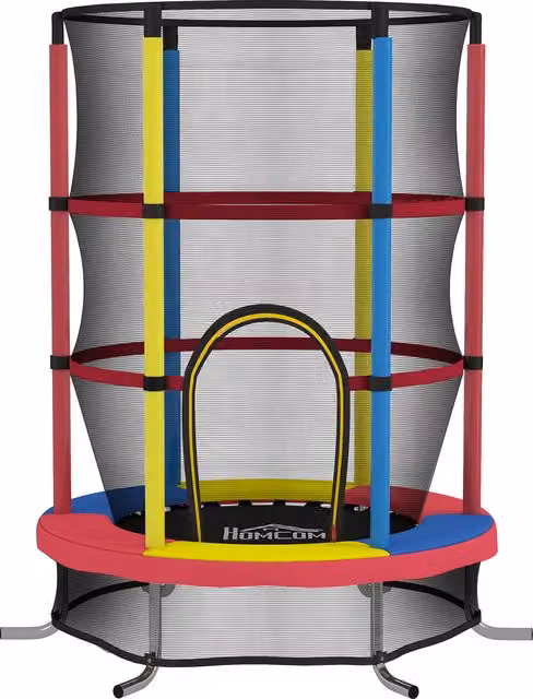 Trampolino per bambini HOMCOM con rete di sicurezza senza molle, multicolore, Ø 160 cm x H 190 cm – 1