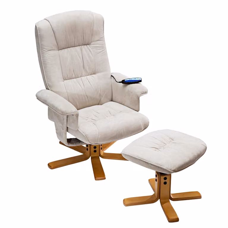 Poltrona massaggiante relax con poggiapiedi, color beige K36