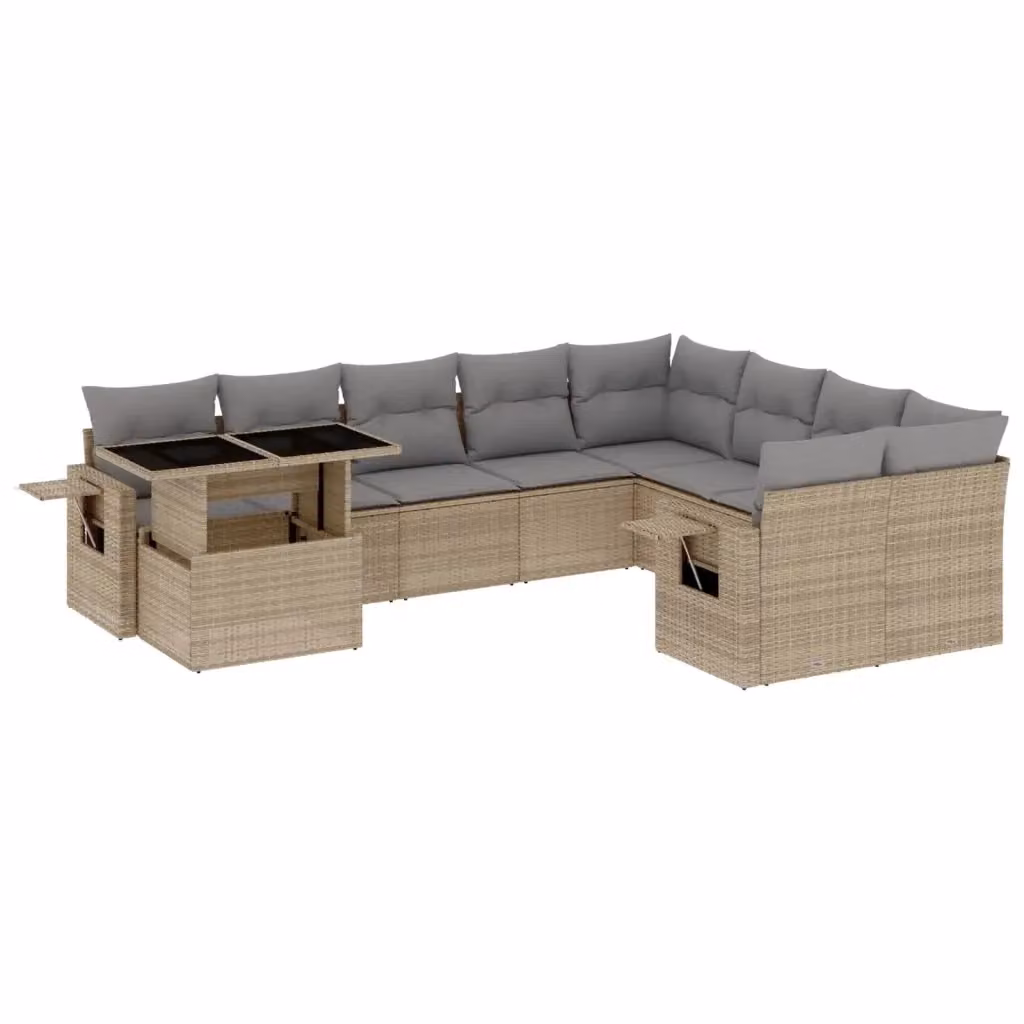 vidaXL Set Divano da Giardino 10 pz a Forma a L con Cuscini Beige e Struttura in Metallo e Polyrattan – 2
